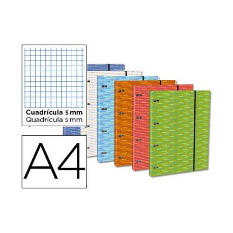 CARPETA CON RECAMBIO LIDERPAPEL A4 CUADRO 5 MM 120 HOJAS 80 G FORRADA 4 ANILLAS 40 MM REDONDAS