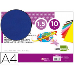 GOMA EVA LIDERPAPEL DIN A4 60G/M2 ESPESOR 1,5MM AZUL PAQUETE DE 10 HOJAS