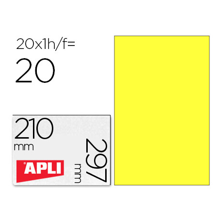 ETIQUETA ADHESIVA APLI 02878 TAMA?O 210X297 MM PARA LASER FOTOCOPIADORA INK-JET CAJA CON 20 HOJAS DI