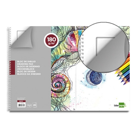 BLOC DIBUJO LIDERPAPEL LINEAL ESPIRAL 460X325 MM 20 HOJAS 180 GR/M2 CON RECUADRO PERFORADO