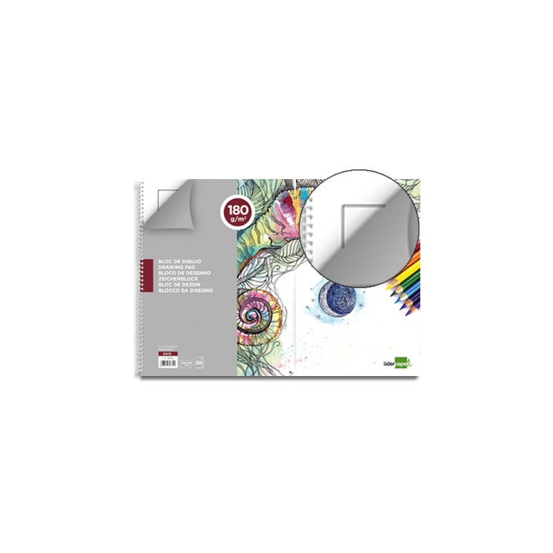 BLOC DIBUJO LIDERPAPEL LINEAL ESPIRAL 460X325 MM 20 HOJAS 180 GR/M2 CON RECUADRO PERFORADO