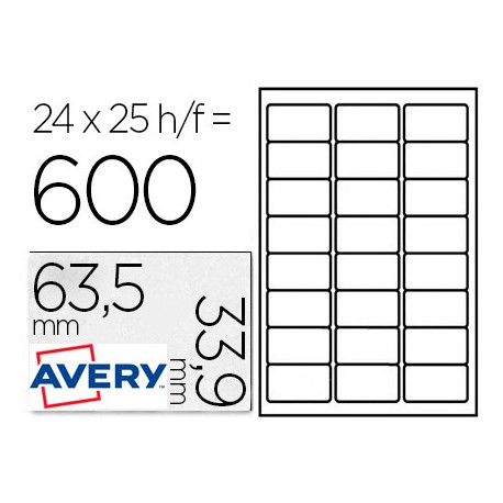 ETIQUETA ADHESIVA AVERY PARA CONGELADOR BLANCA 63,5X33,9 MM INK-JET LASER FOTOCOPIADORAPACK DE 600 U