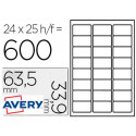 ETIQUETA ADHESIVA AVERY PARA CONGELADOR BLANCA 63,5X33,9 MM INK-JET LASER FOTOCOPIADORAPACK DE 600 U