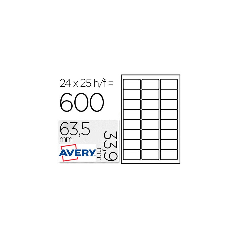 ETIQUETA ADHESIVA AVERY PARA CONGELADOR BLANCA 63,5X33,9 MM INK-JET LASER FOTOCOPIADORAPACK DE 600 U