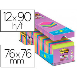 BLOC DE NOTAS ADHESIVA QUITA Y PON POST-IT SUPER STICKY 76X76 MM 90 HOJAS COLORES SURTIDOS PACK DE 2