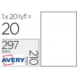 ETIQUETA ADHESIVA RESISTENTE AVERY POLIESTER BLANCA 210X297 MM LASER PACK DE 20 UNIDADES