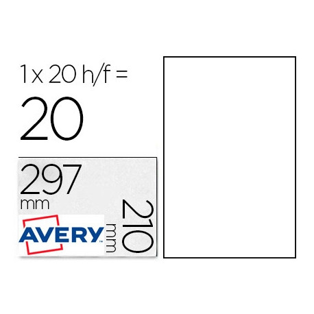 ETIQUETA ADHESIVA RESISTENTE AVERY POLIESTER BLANCA 210X297 MM LASER PACK DE 20 UNIDADES