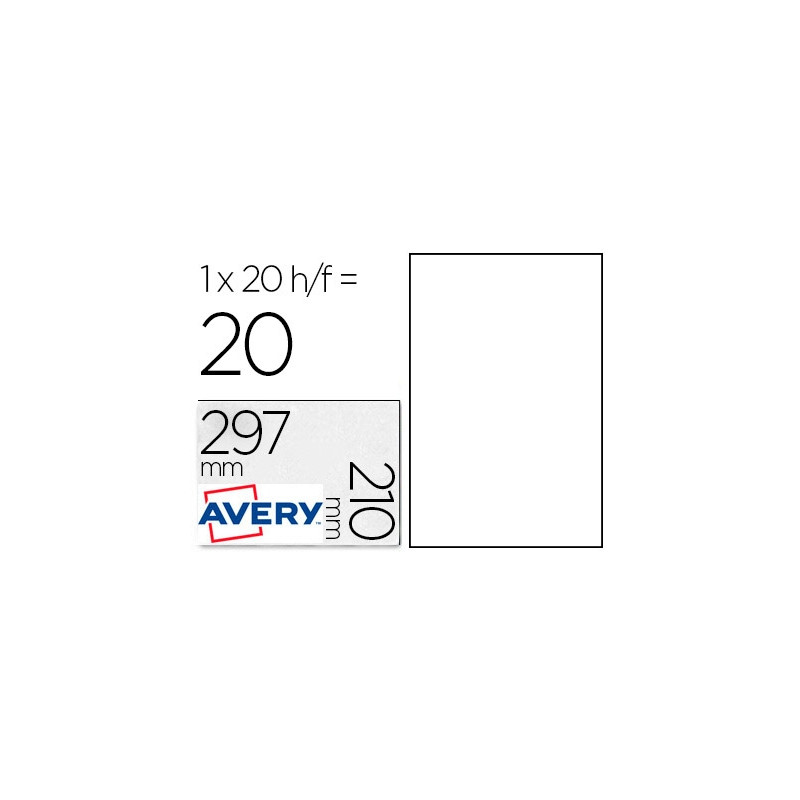 ETIQUETA ADHESIVA RESISTENTE AVERY POLIESTER BLANCA 210X297 MM LASER PACK DE 20 UNIDADES