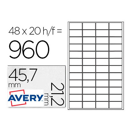 ETIQUETA ADHESIVA RESISTENTE AVERY POLIESTER PLATA 1,2 MM 45,7X21,2 MM LASER PACK DE 960UNIDADES