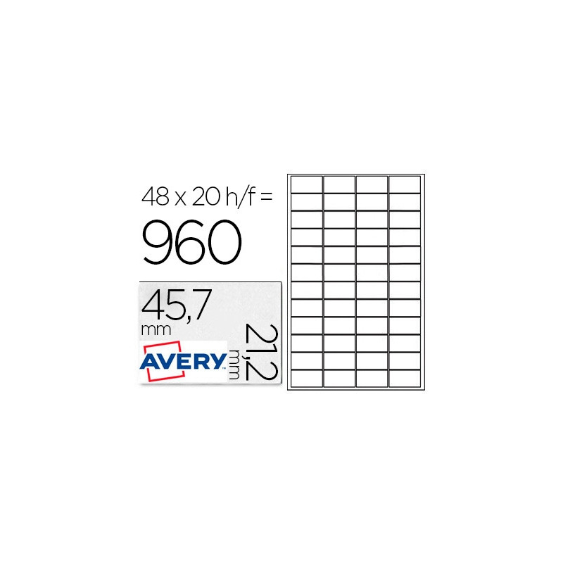 ETIQUETA ADHESIVA RESISTENTE AVERY POLIESTER PLATA 1,2 MM 45,7X21,2 MM LASER PACK DE 960UNIDADES