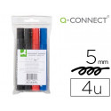 ROTULADOR Q-CONNECT MARCADOR PERMANENTE ESTUCHE DE 4 COLORES SURTIDOS PUNTA BISELADA 5 MM