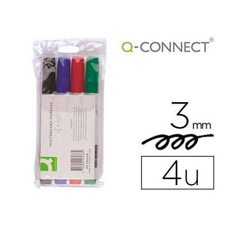 ROTULADOR Q-CONNECT PIZARRA BLANCA CAJA 4 COLORES SURTIDOS PUNTA REDONDA 3 MM