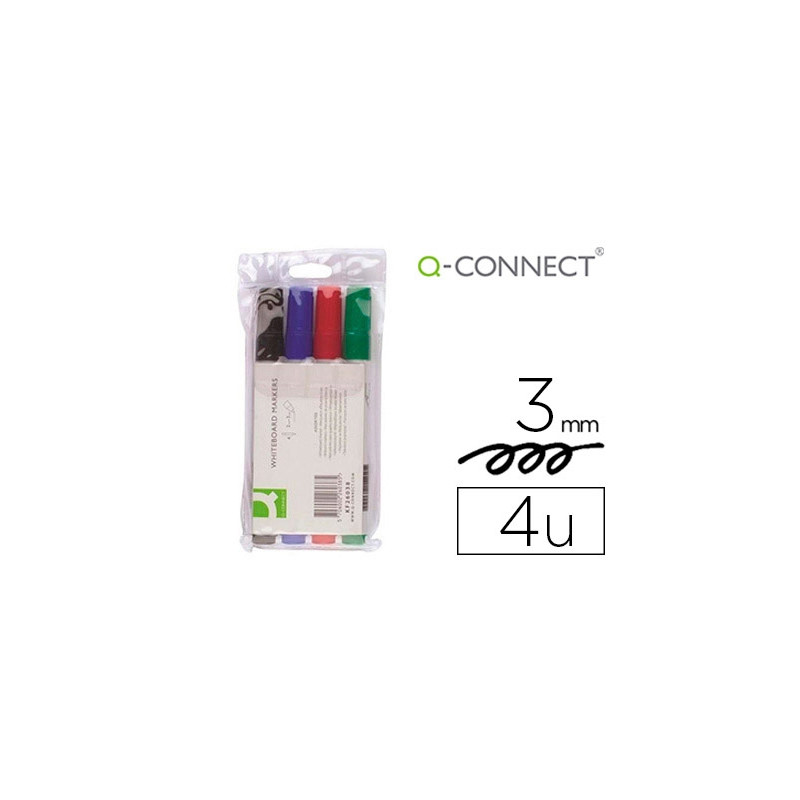 ROTULADOR Q-CONNECT PIZARRA BLANCA CAJA 4 COLORES SURTIDOS PUNTA REDONDA 3 MM