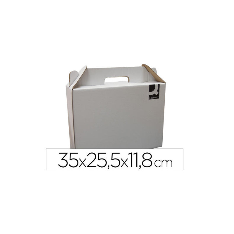 CAJA MALETIN CON ASA Q-CONNECT CARTON PARA ENVIO Y TRANSPORTE 355X120X258 MM