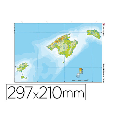 MAPA MUDO COLOR DIN A4 ISLAS BALEARES FISICO