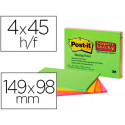 BLOC DE NOTAS ADHESIVAS QUITA Y PON POST-IT SUPER STICKY 152X101 MM CON 45 HOJAS PACK DE 4 UNIDADES 