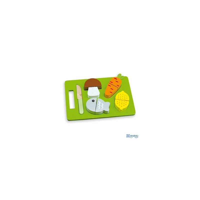 JUEGO ANDREUTOYS BANDEJA ALIMENTOS PARA CORTAR 21,4X15X3 CM