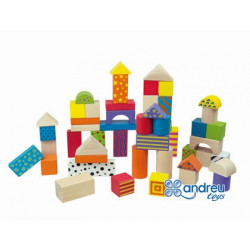 JUEGO ANDREUTOYS CONSTRUCCION BLOQUES MADERA 50 PIEZAS 18X18 CM