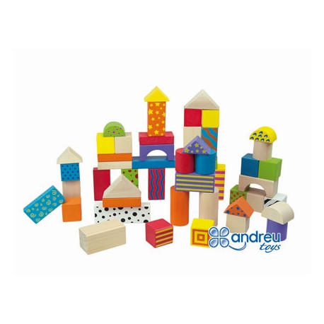 JUEGO ANDREUTOYS CONSTRUCCION BLOQUES MADERA 50 PIEZAS 18X18 CM