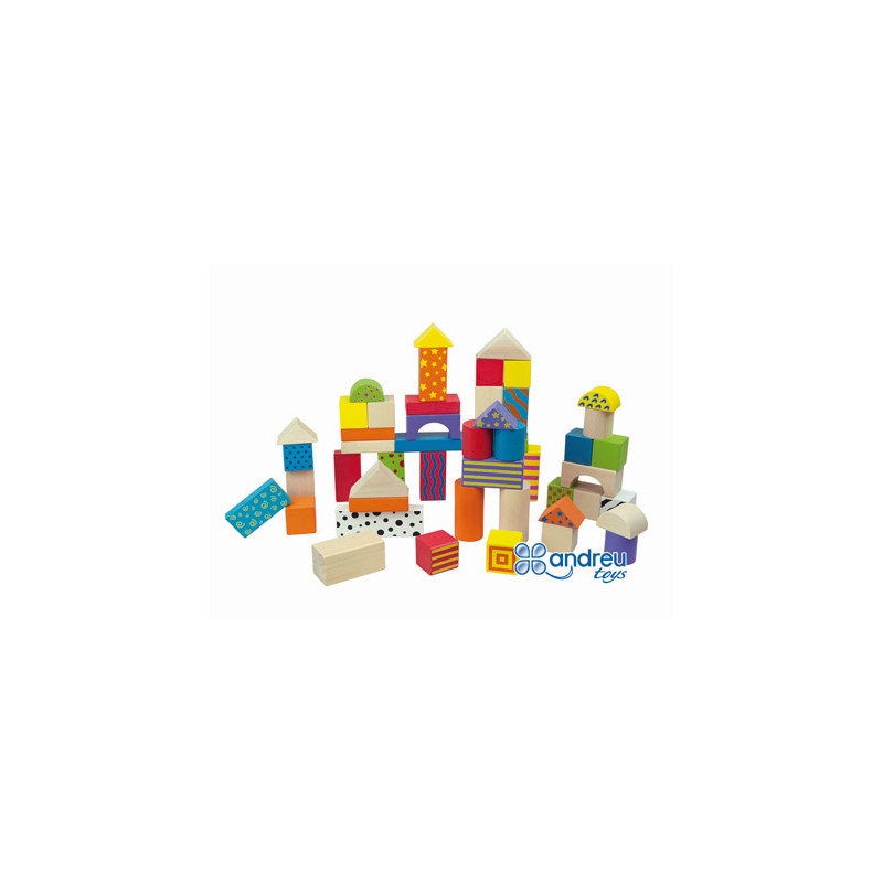 JUEGO ANDREUTOYS CONSTRUCCION BLOQUES MADERA 50 PIEZAS 18X18 CM