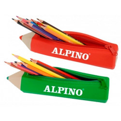 BOLSO ESCOLAR ALPINO PORTATODO FORMA LAPIZ SOFT CON 12 LAPICES DE COLORES