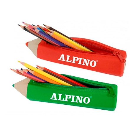 BOLSO ESCOLAR ALPINO PORTATODO FORMA LAPIZ SOFT CON 12 LAPICES DE COLORES