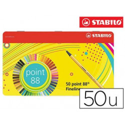 ROTULADOR STABILO PUNTA DE FIBRA 0,4 MM POINT 88 ESTUCHE METAL 50 COLORES SURTIDOS