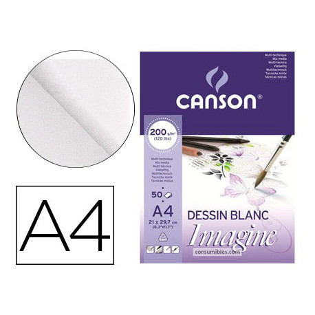 BLOC DIBUJO MULTITECNICAS CANSON IMAGINE DIN A4 ENCOLADO LISO 21X29,7 CM 50 HOJAS 200 GR/M2