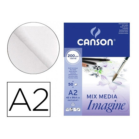 BLOC DIBUJO MULTITECNICAS CANSON IMAGINE DIN A2 ENCOLADO LISO 42X59,4 CM 50 HOJAS 200 GR/M2