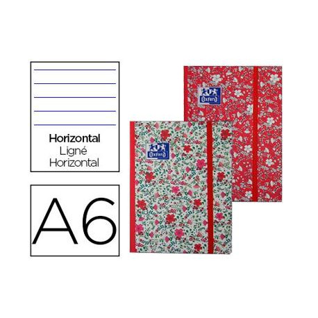 LIBRETA OXFORD TAPA EXTRADURA DIN A6 80 H HORIZONTAL FLORAL CON GOMILLA