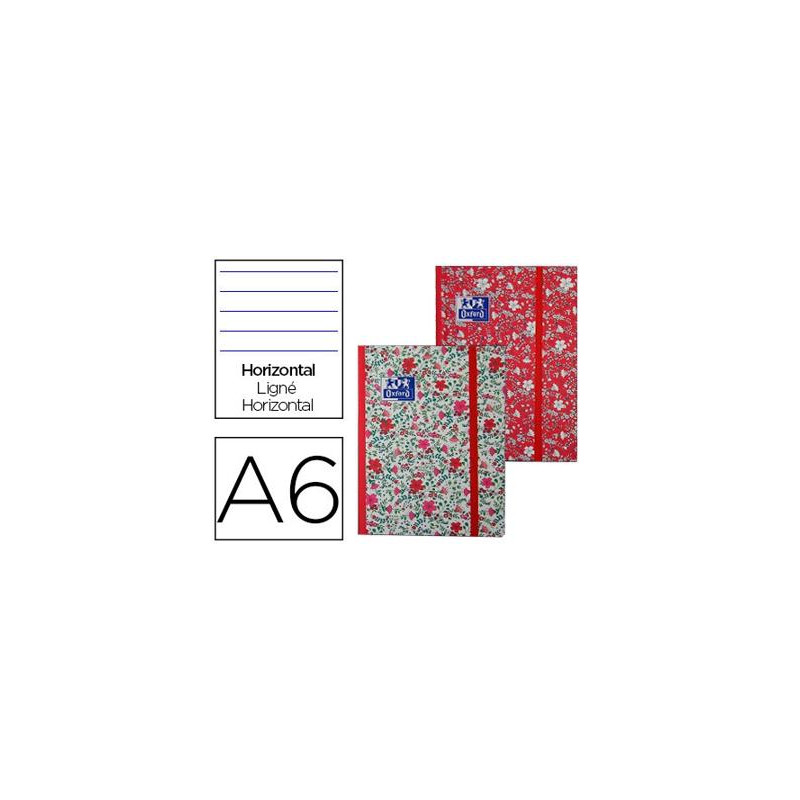 LIBRETA OXFORD TAPA EXTRADURA DIN A6 80 H HORIZONTAL FLORAL CON GOMILLA