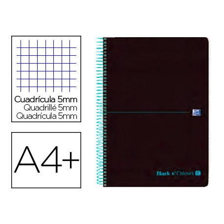 CUADERNO ESPIRAL OXFORD EBOOK 8 TAPA PLASTICO DIN A4+ 160 H CUADRICULA 5 MM BLACK'N COLORS TURQUESA