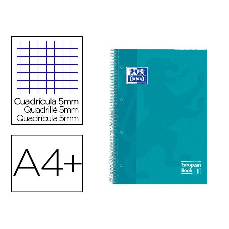 CUADERNO ESPIRAL OXFORD EBOOK 1 TAPA EXTRADURA DIN A4+ 80 H CUADRICULA 5 MM AQUA INTENSO TOUCH