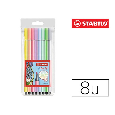 ROTULADOR STABILO ACUARELABLE PEN 68 ESTUCHE DE 8 COLORES SURTIDOS PASTEL