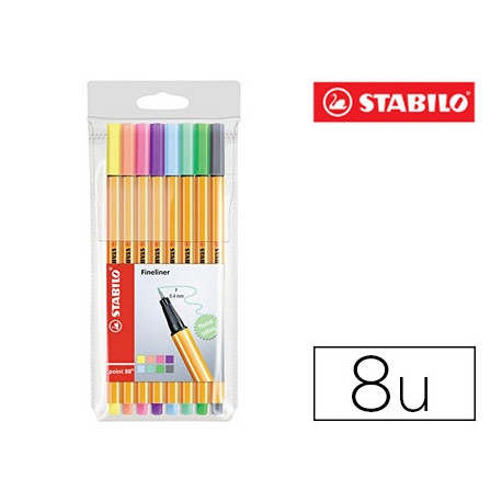 ROTULADOR STABILO PUNTA DE FIBRA POINT 88 ESTUCHE DE 8 COLORES SURTIDOS PASTEL