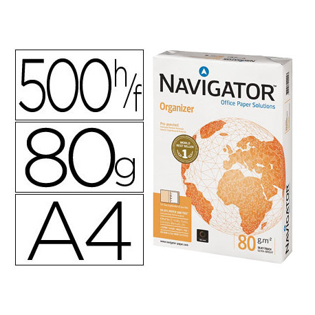 PAPEL FOTOCOPIADORA NAVIGATOR DIN A4 80 GRAMOS 2 TALADROS PAPEL MULTIUSO INK-JET Y LASER PAQUETE DE 