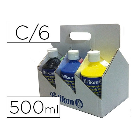 TEMPERA PELIKAN ESCOLAR 500 ML ESPECIAL COLEGIO PACK 6 BOTELLAS COLORES SURTIDOS