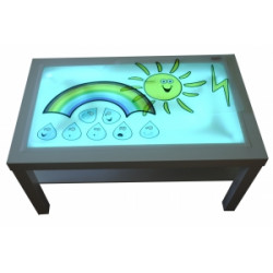 MESA CON LUZ HENBEA MADERA DE HAYA SUPERFICIE METACRILATO BLANCO Y LUCES LED 90X55X45 CM