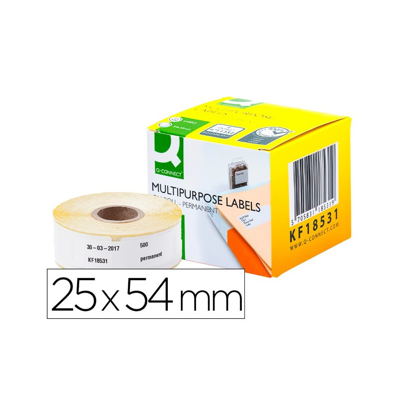 ETIQUETA ADHESIVA PERMANENTE Q-CONNECT KF18531 COMPATIBLE DYMO 11352 TAMA?O 54X25 MM CAJA CON 500 ET