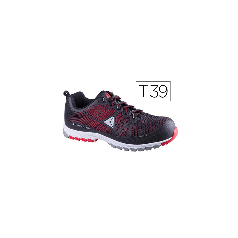 ZAPATOS DE SEGURIDAD DELTAPLUS DE POLIURETANO Y MALLA AIREADA S1P NEGRO Y ROJO TALLA 39