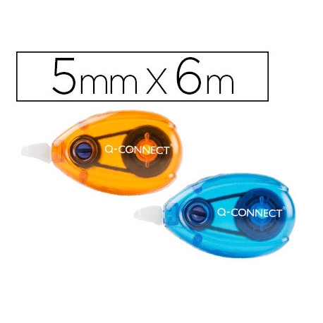 CORRECTOR Q-CONNECT CINTA BLANCO 5 MM X 6 MT BLISTER 2 UNIDADES AZUL Y NARANJA