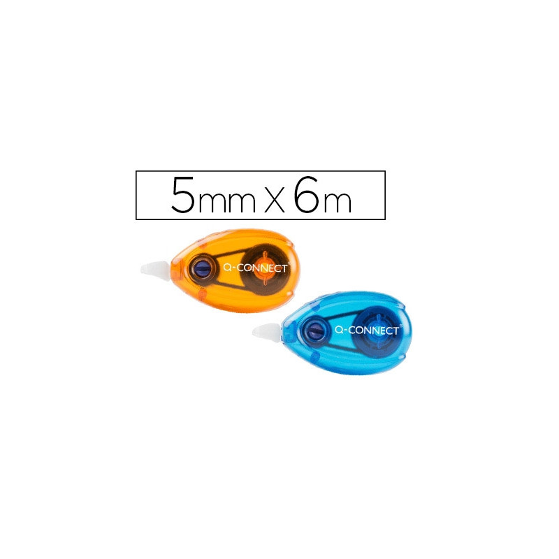 CORRECTOR Q-CONNECT CINTA BLANCO 5 MM X 6 MT BLISTER 2 UNIDADES AZUL Y NARANJA