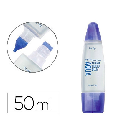 PEGAMENTO COLA LIQUIDA TOMBOW TRANSPARENTE AQUA PERMANENTE CON 2 PUNTAS BOTE DE 50 ML