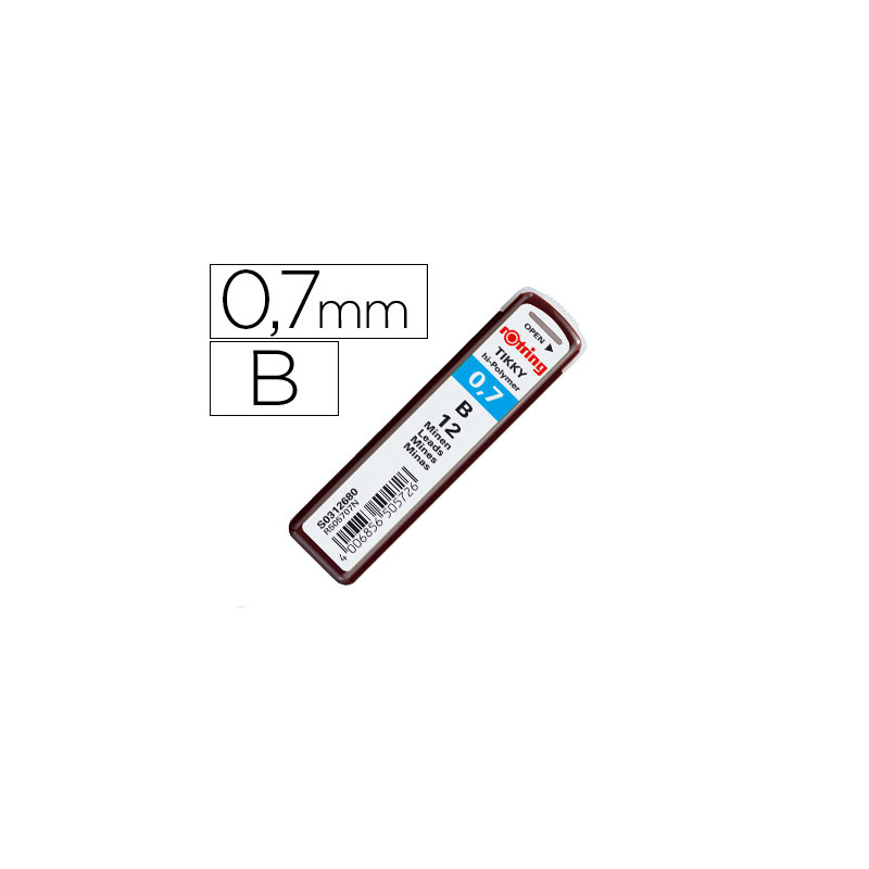 MINAS ROTRING GRAFITO 0,7 MM B ESTUCHE DE 12 MINAS