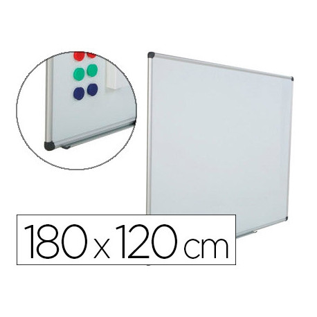 PIZARRA BLANCA ROCADA ACERO VITRIFICADO MAGNETICO MARCO ALUMINIO Y CANTONERAS PVC 180X120 CM INCLUYE