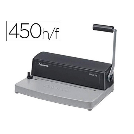 ENCUADERNADORA PARA ESPIRAL FELLOWES METAL 25 PERFORA 10 HOJAS TAMA?O A4 ENCUADERNA HASTA 450 HOJAS 