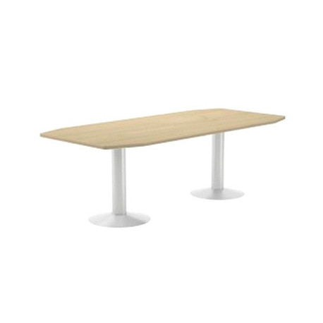 MESA DE REUNION ROCADA MEETING 3003ATW02 ESTRUCTURA COLUMNA DOBLE ACERO BLANCO TABLERO MADERA GRIS