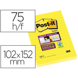 BLOC DE NOTAS ADHESIVAS QUITA Y PON POST-IT SUPER STICKY RAYADO AMARILLO ULTRA 102X152 MM