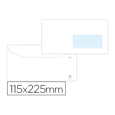 SOBRE LIDERPAPEL BLANCO 115X225MM VENTANA DERECHA TRAPEZODIAL ENGOMADA PAPEL OFFSET 80GR CAJA DE 500