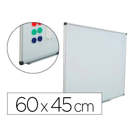 PIZARRA BLANCA ROCADA ACERO VITRIFICADO MAGNETICO MARCO ALUMINIO Y CANTONERAS PVC 60X45 CM INCLUYE B